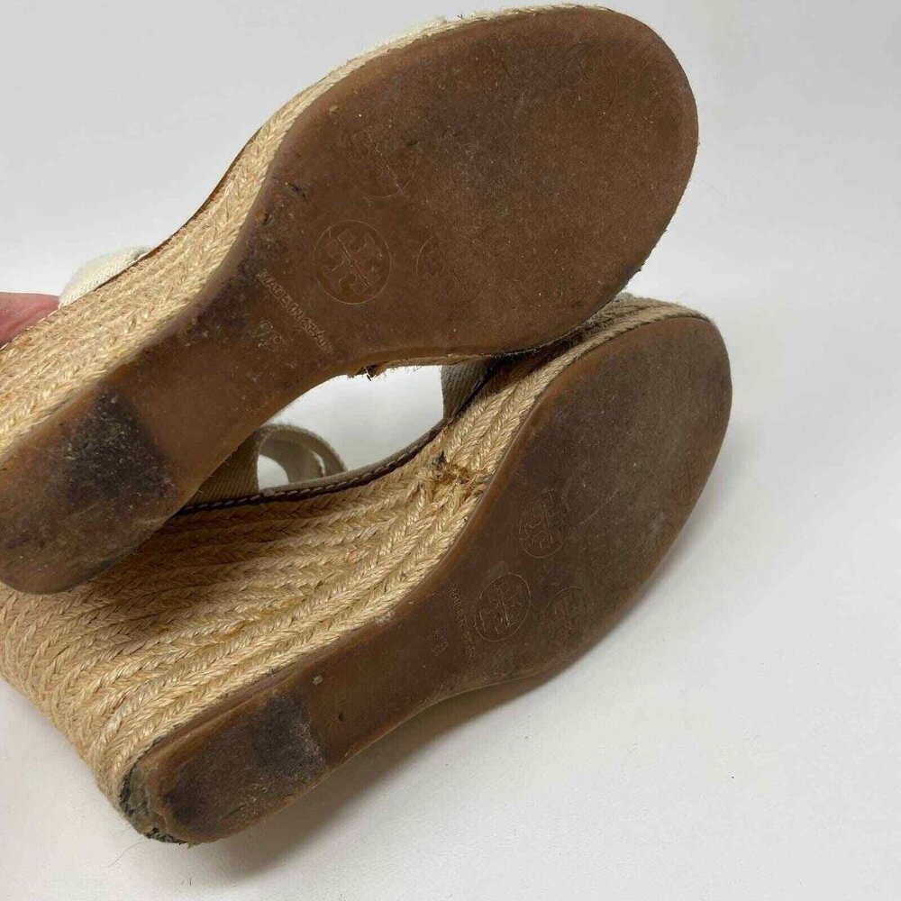 Tory Burch Adonis Crisscross Sandals Womens Size 9 Wedge Espadrilles Beige - Picture 10 of 12